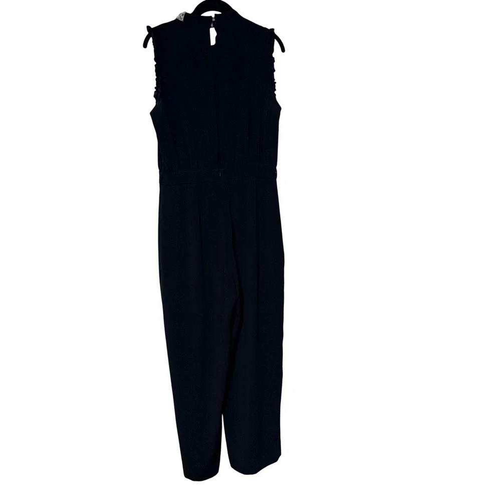 Daisy Drive Elegant Beaded Mock Neck Jumpsuit Womens Large Black Crepe